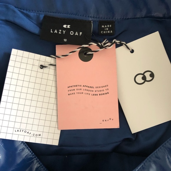 NWT Lazy Oaf Feeling Blue Vinyl Skirt Multi Zip Front Size US 18 Mini Skirt - Picture 14 of 16